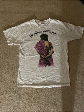 “Jesus’ crucifixion” white graphic tee Christian apparel